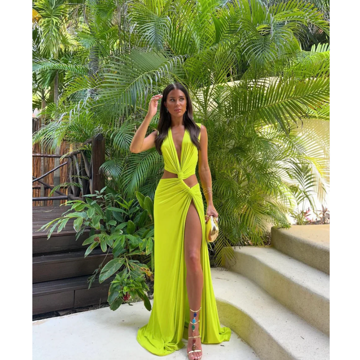 Glaucia | Summer Holiday Twisted Maxi Dress With Slit For Women