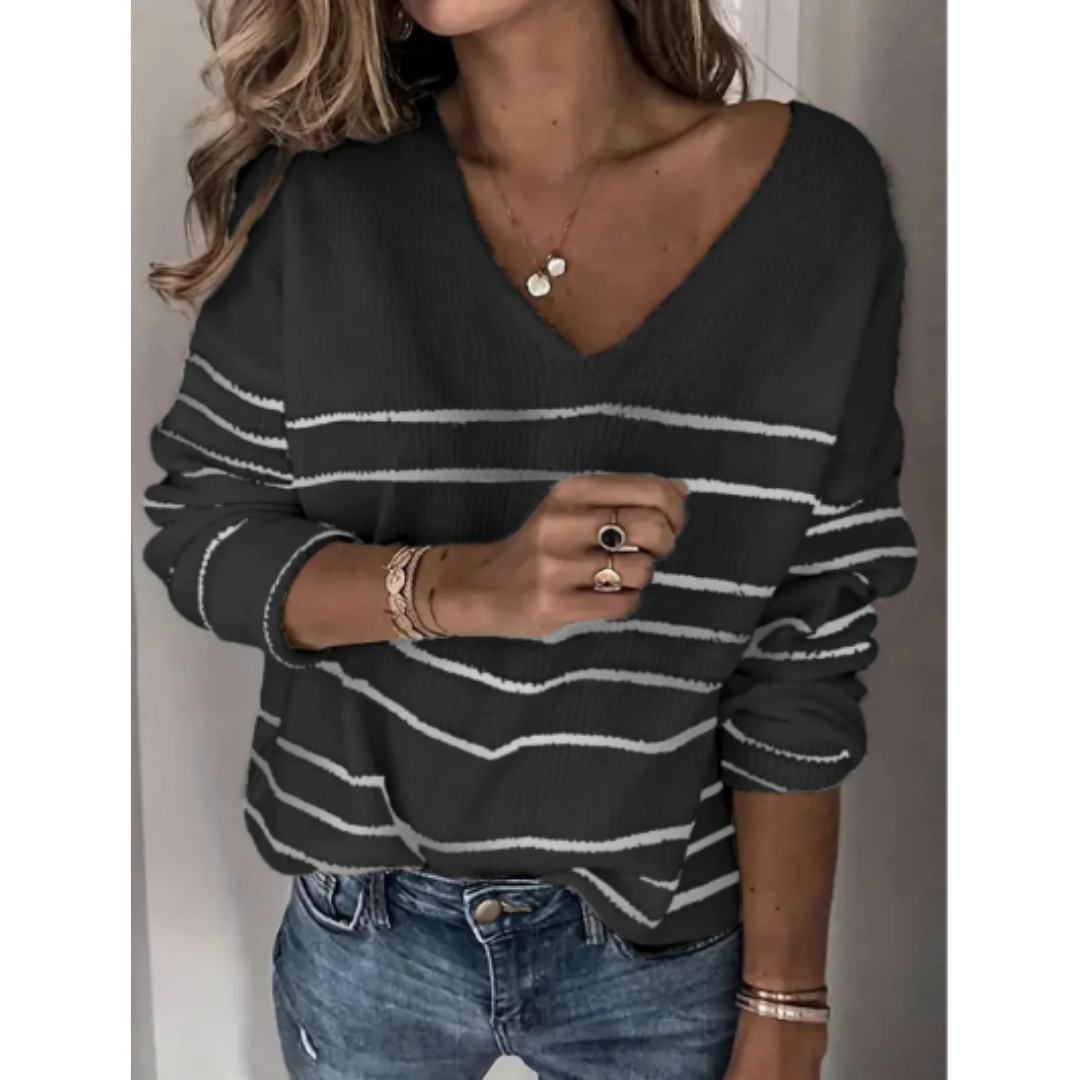 Yefim | Warm Stylish Stripped  V Neck Sweater For Women