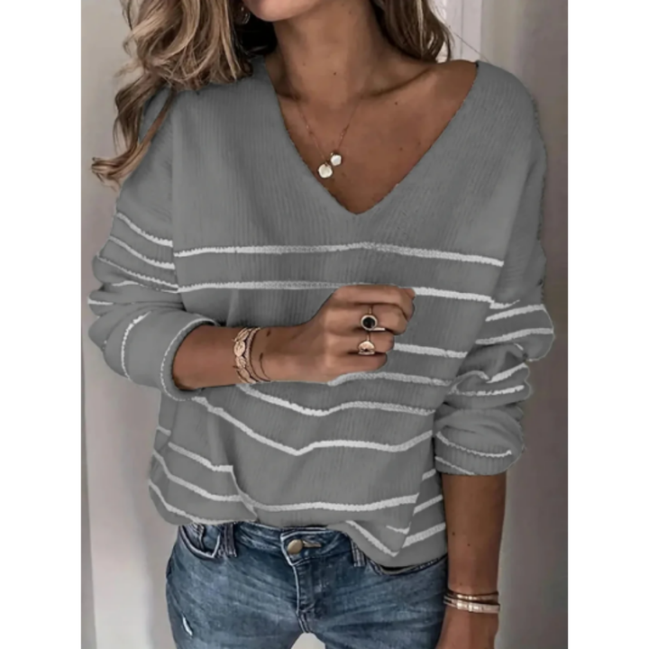 Yefim | Warm Stylish Stripped  V Neck Sweater For Women