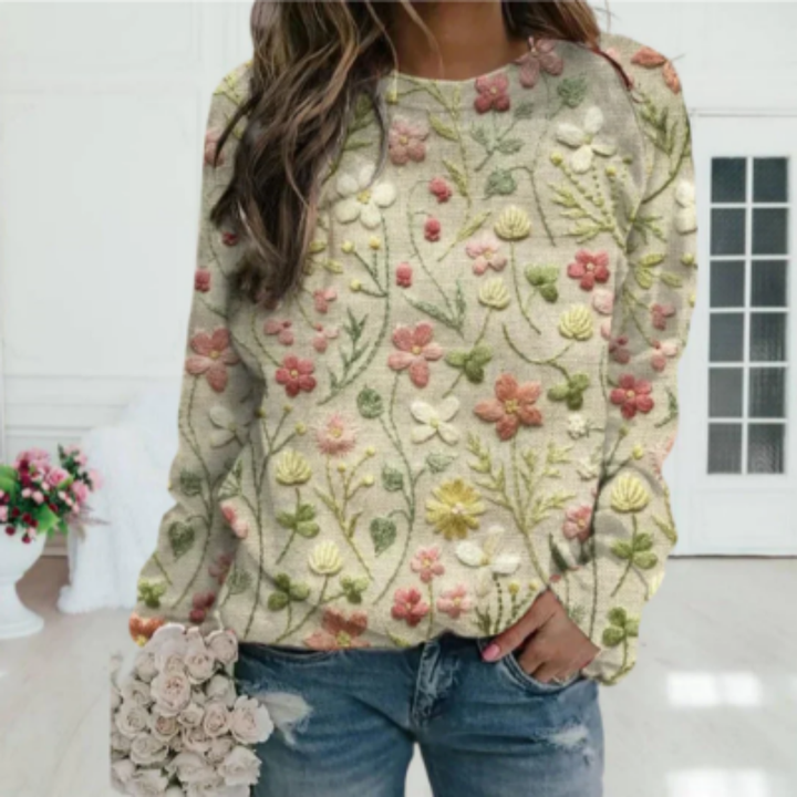 Xavira | Stylish Warm Floral Round Neck Sweater For Women