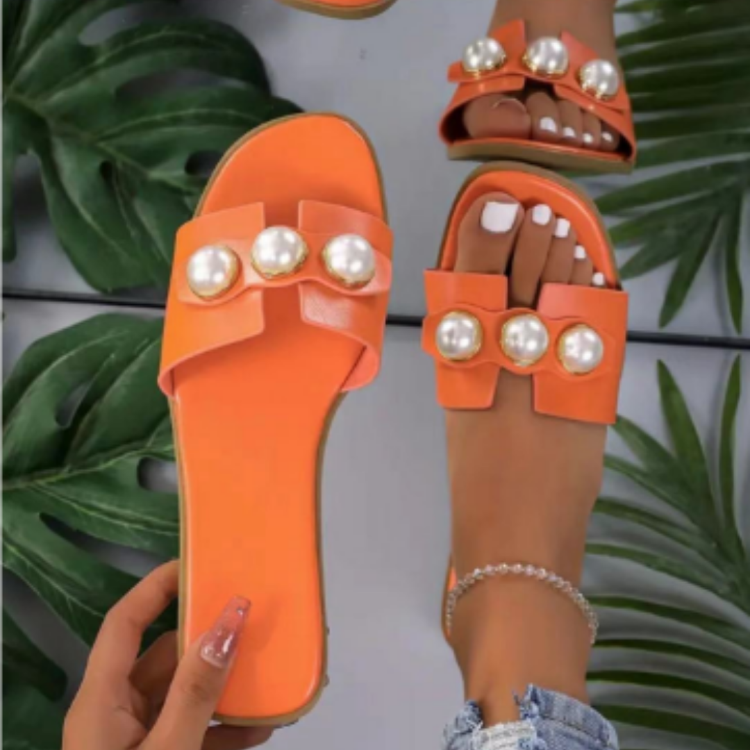 Diellza | Stylish Orthopedic Pearl Flat Sandals For Women