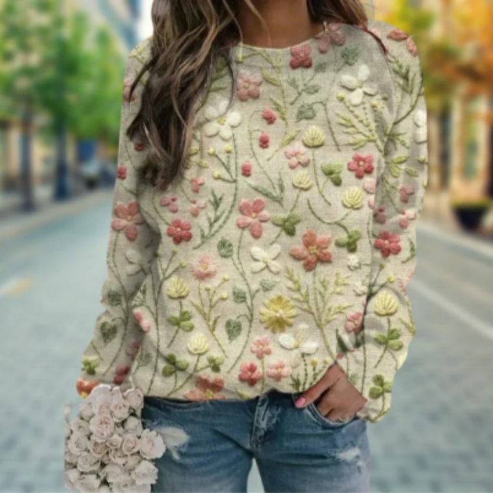 Xavira | Stylish Warm Floral Round Neck Sweater For Women