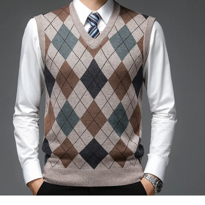 Corydon | Classic Geometric Print V Neck Vest For Men