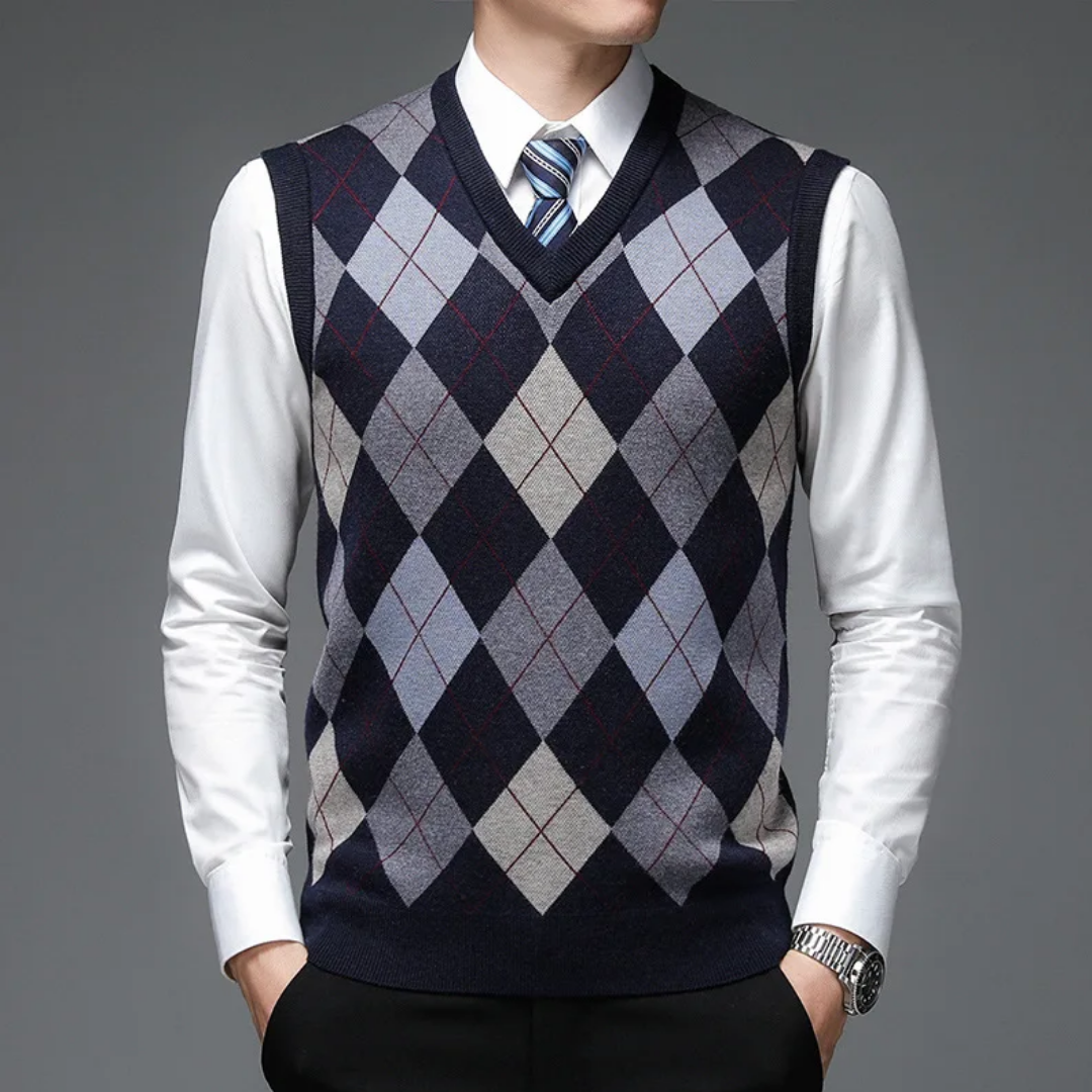 Corydon | Classic Geometric Print V Neck Vest For Men