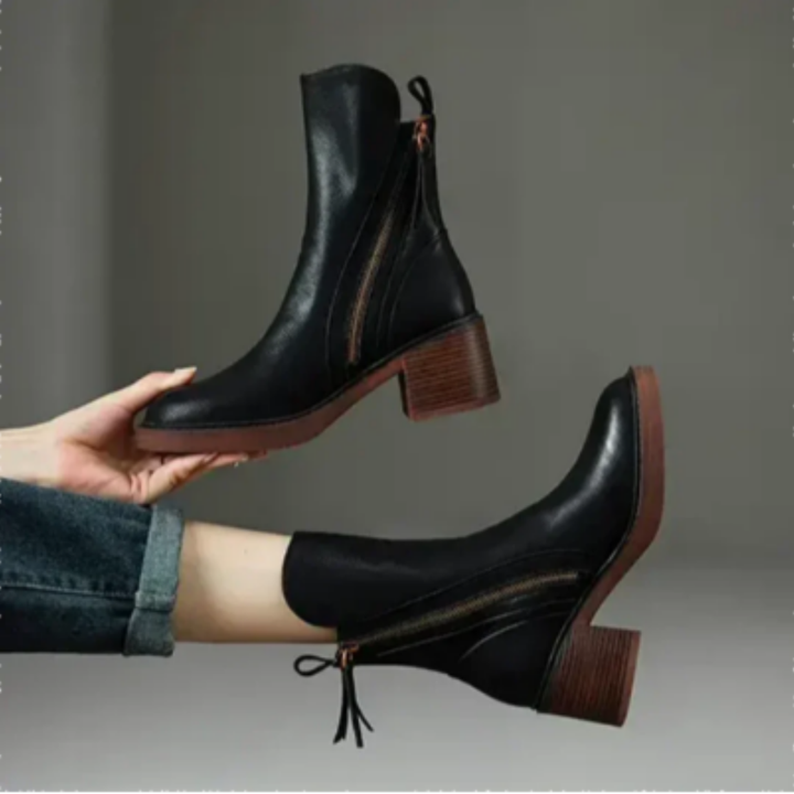 Wyomie | Stylish Ankle Zip Block Heeled Boots For Women