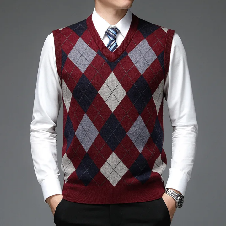 Corydon | Classic Geometric Print V Neck Vest For Men