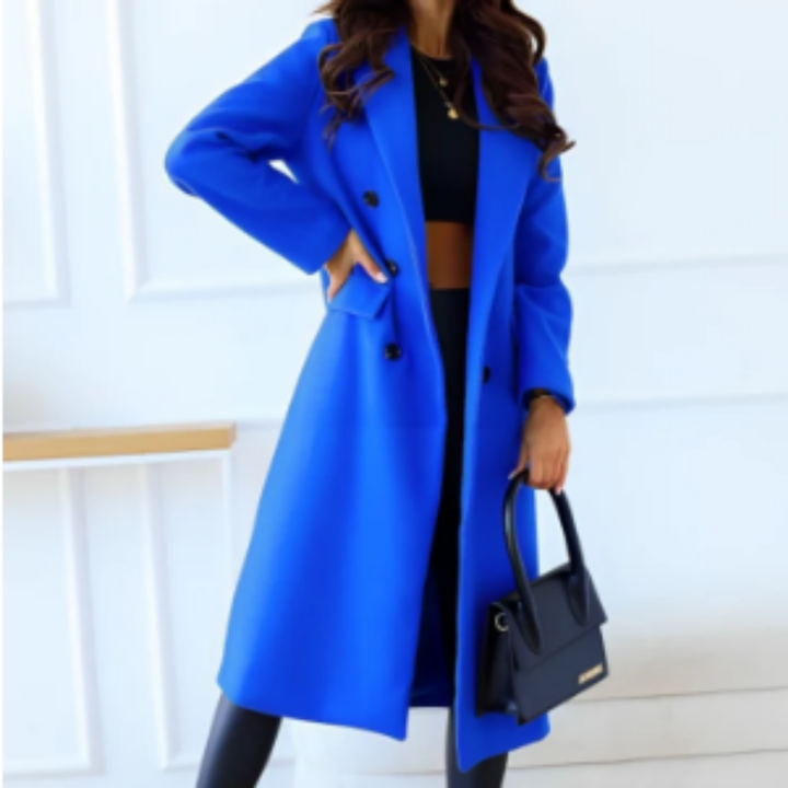 Natty | Elegant Winter Warm Double Breasted Long Coat For Women