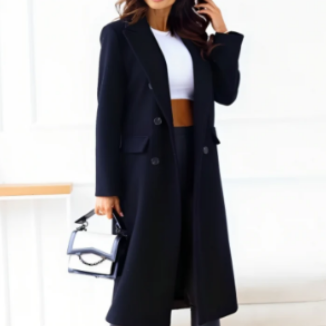 Natty | Elegant Winter Warm Double Breasted Long Coat For Women