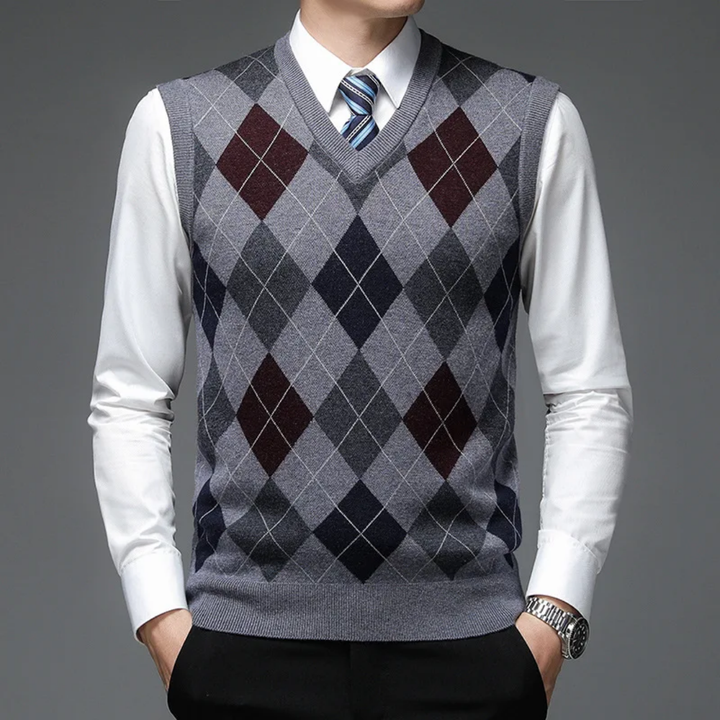 Corydon | Classic Geometric Print V Neck Vest For Men