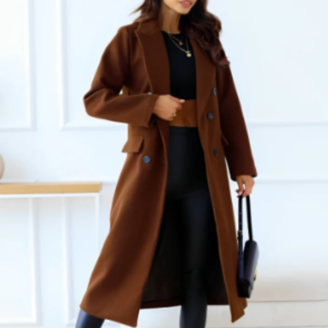 Natty | Elegant Winter Warm Double Breasted Long Coat For Women