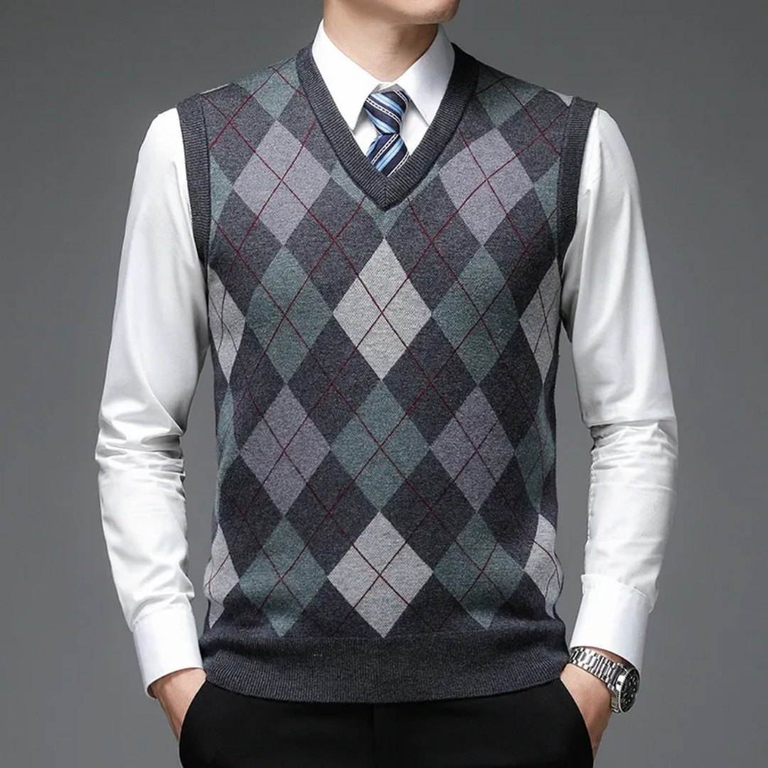 Corydon | Classic Geometric Print V Neck Vest For Men