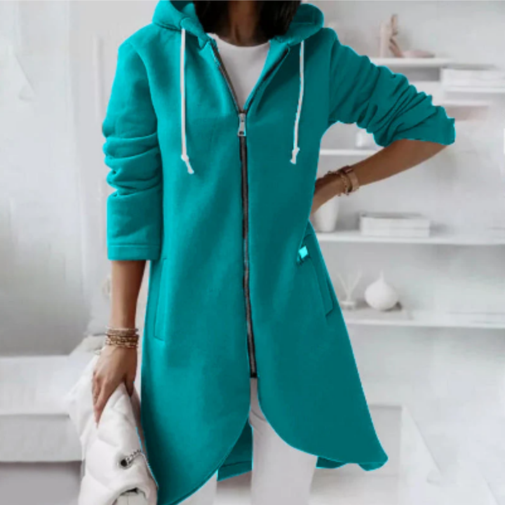 Ardria | Warm Zip Up Long Hooded Jacket For Women