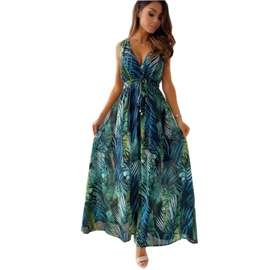 Quincy | Summer Hawaiian Sleeveless Midi Dress For Women