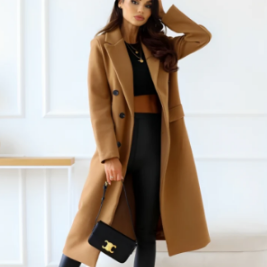 Natty | Elegant Winter Warm Double Breasted Long Coat For Women