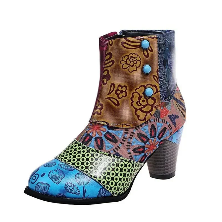 Chioma | Stylish Patchwork Heeled Ankle Boots For Women