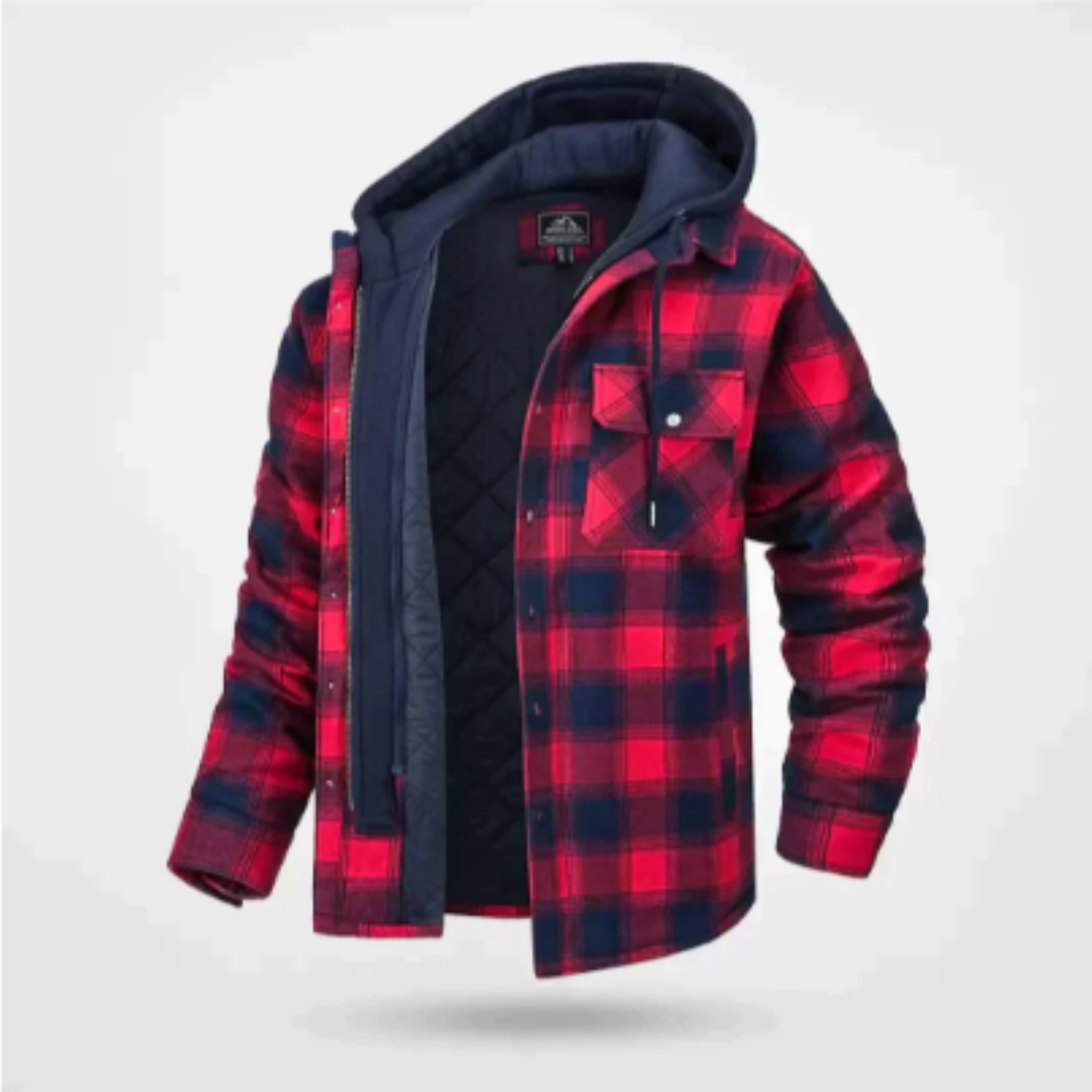 Wario | Warm Button Down Hooded Plaid Jacket for Men