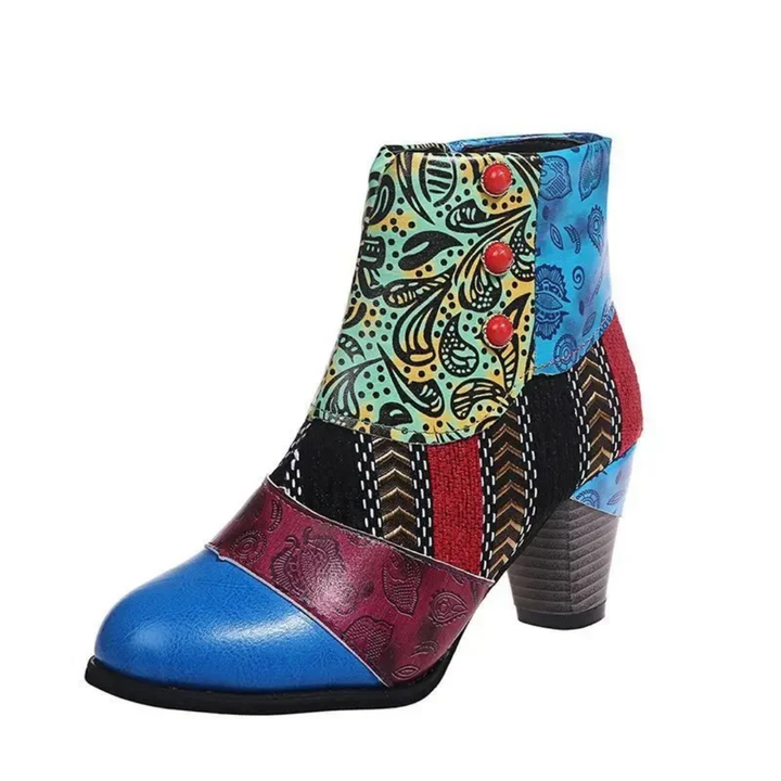 Chioma | Stylish Patchwork Heeled Ankle Boots For Women