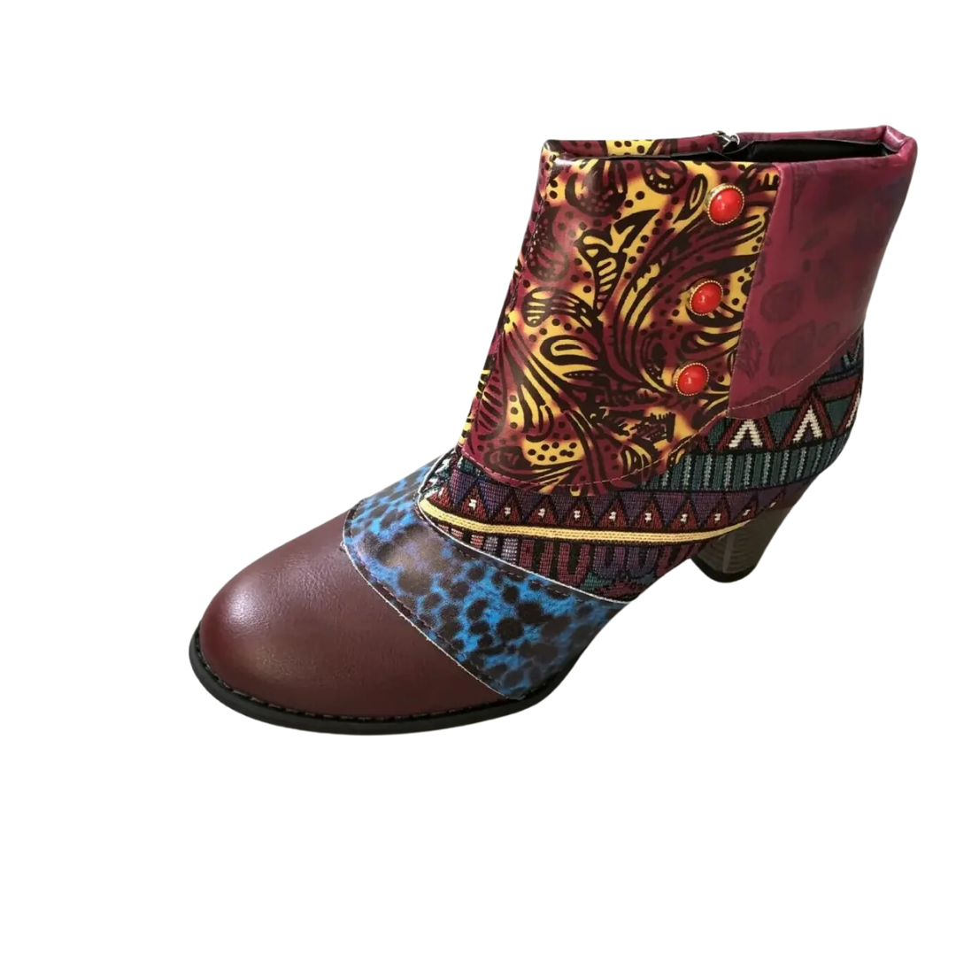 Chioma | Stylish Patchwork Heeled Ankle Boots For Women