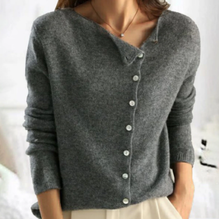 Pealle | Stylish Asymmetrical Button Down Winter Cardigan For Women