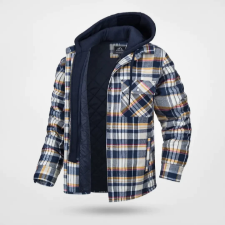 Wario | Warm Button Down Hooded Plaid Jacket for Men