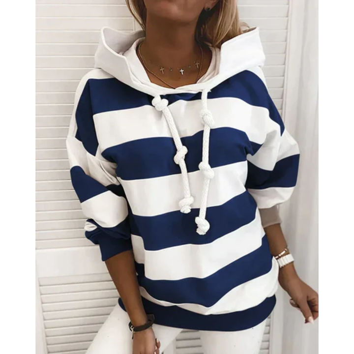 Keallie | Winter Oversized Striped Drawstring Hoodie For Women