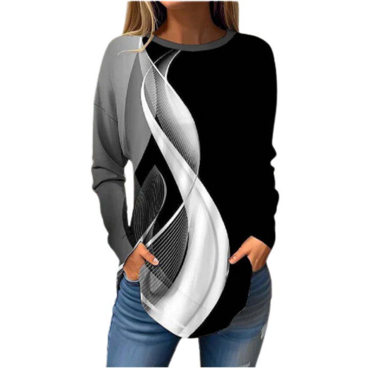 Zunah | Warm Abstract Long Sleeve Sweatshirt For Women