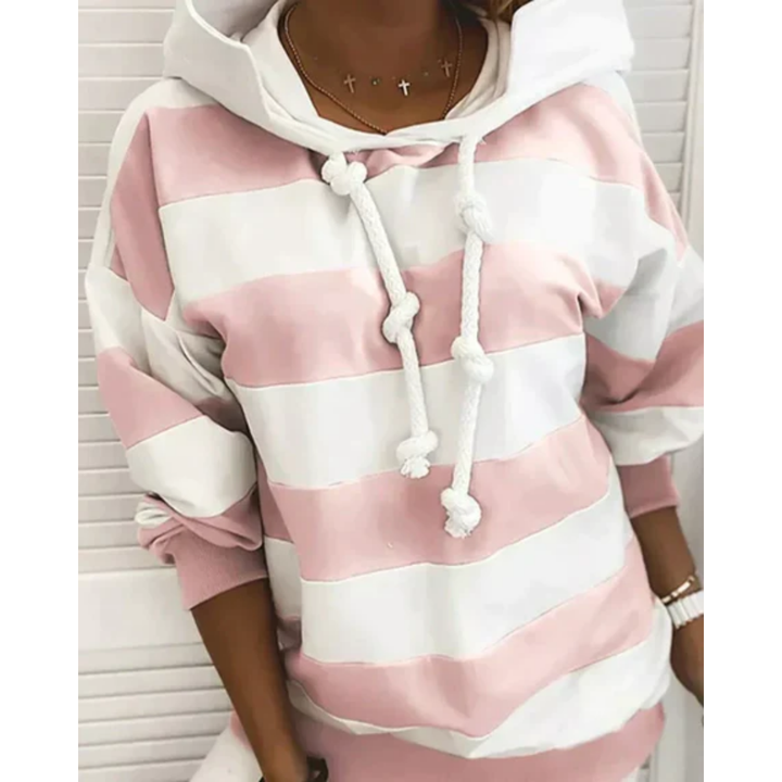 Keallie | Winter Oversized Striped Drawstring Hoodie For Women