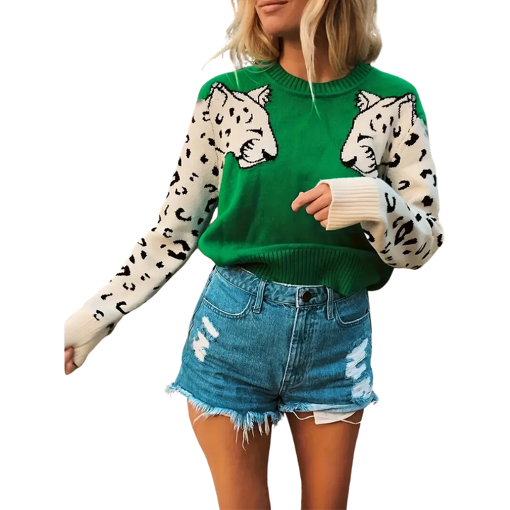 Dhar | Warm Leopard Print Knitted Sweater For Women