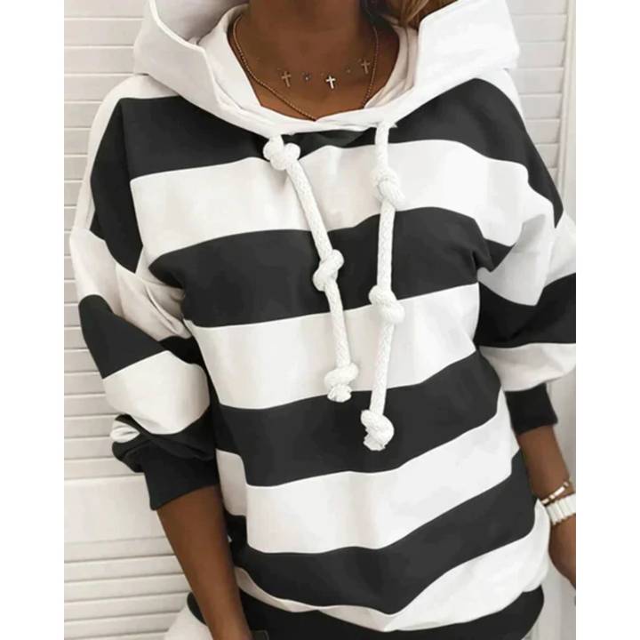 Keallie | Winter Oversized Striped Drawstring Hoodie For Women