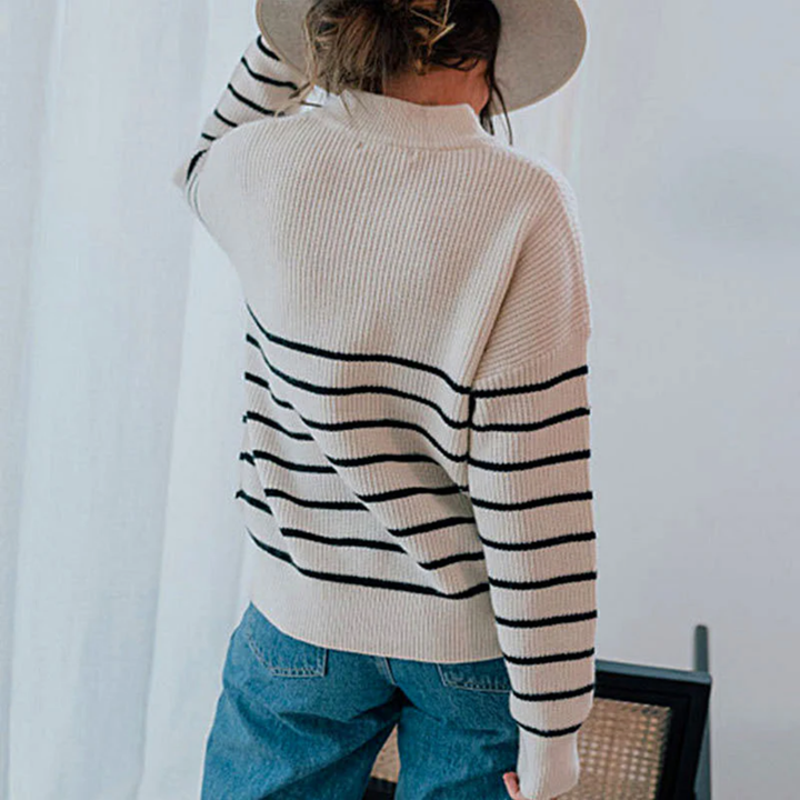 Martha | Classic Warm Half Zip Striped Sweater For Women