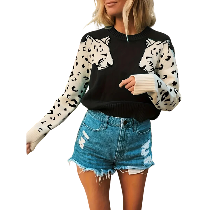 Dhar | Warm Leopard Print Knitted Sweater For Women