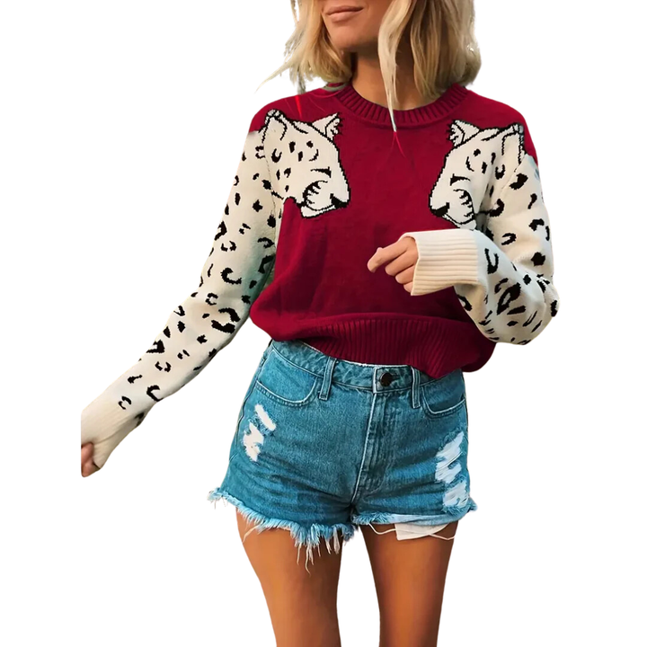 Dhar | Warm Leopard Print Knitted Sweater For Women