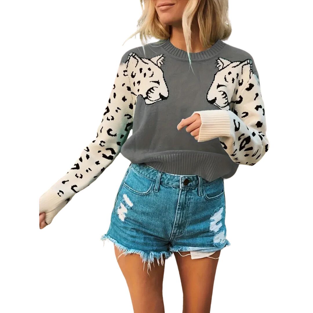 Dhar | Warm Leopard Print Knitted Sweater For Women