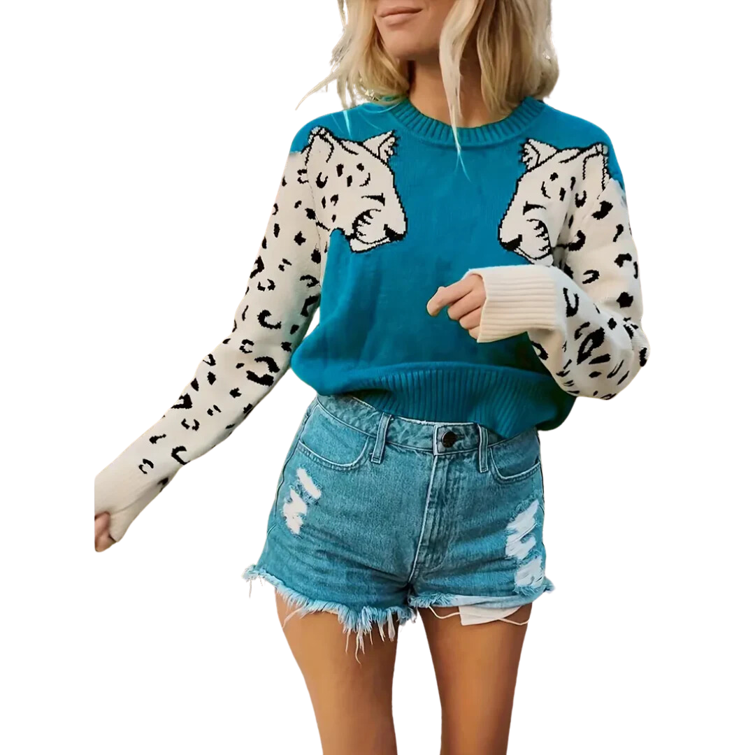 Dhar | Warm Leopard Print Knitted Sweater For Women