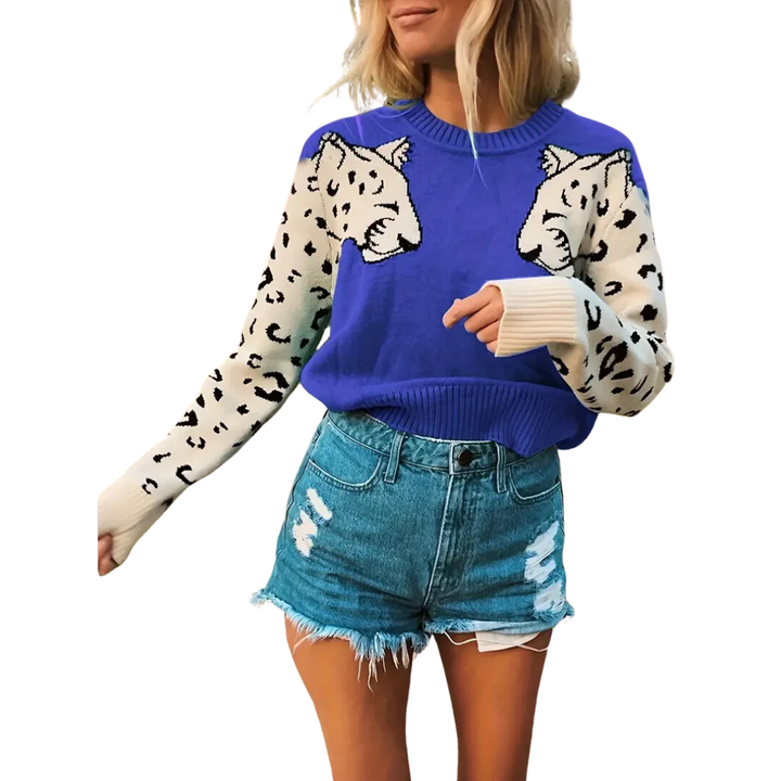 Dhar | Warm Leopard Print Knitted Sweater For Women