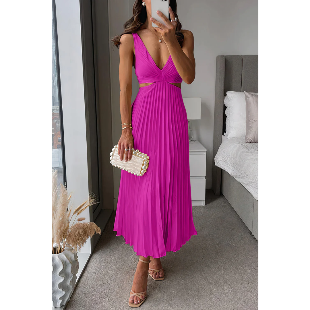 Eeya | Summer Sleeveless Fit And Flare Pleated Midi Dress