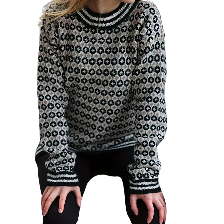 Evah | Casual Printed Round Neck Knitted Sweater For Women