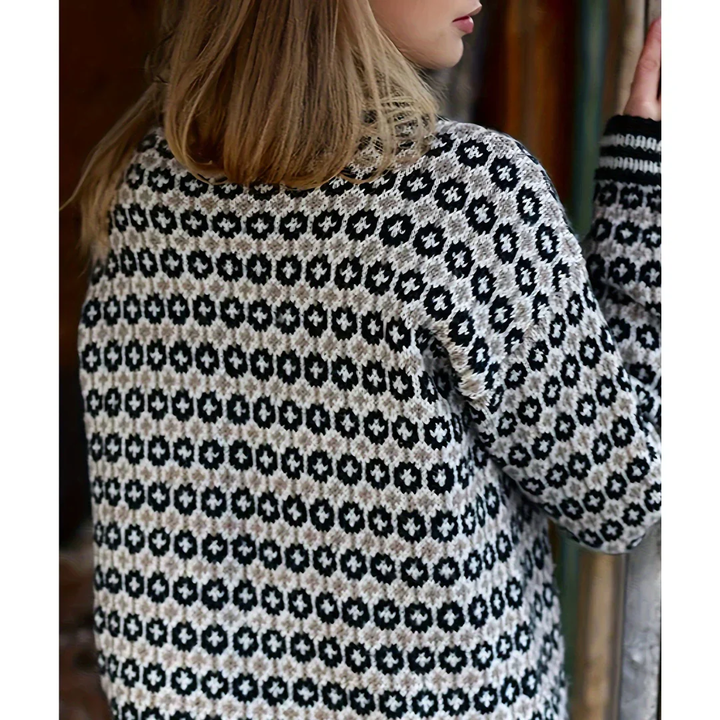 Evah | Casual Printed Round Neck Knitted Sweater For Women