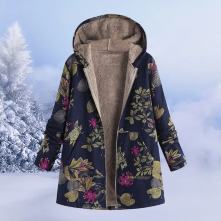 Keiba | Winter Long Printed Zip Up Jacket For Women