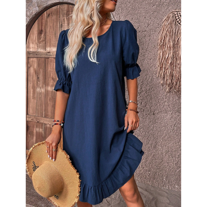 Xenos | Casual Round Neck Ruffled Sleeve Mini Dress For Women