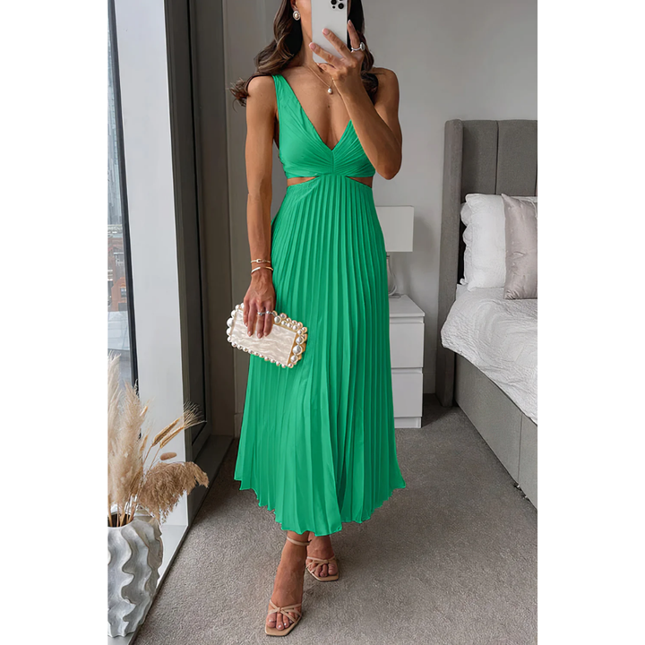 Eeya | Summer Sleeveless Fit And Flare Pleated Midi Dress