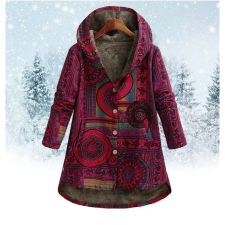 Woodlyn | Warm Printed Long Hooded Jacket For Women