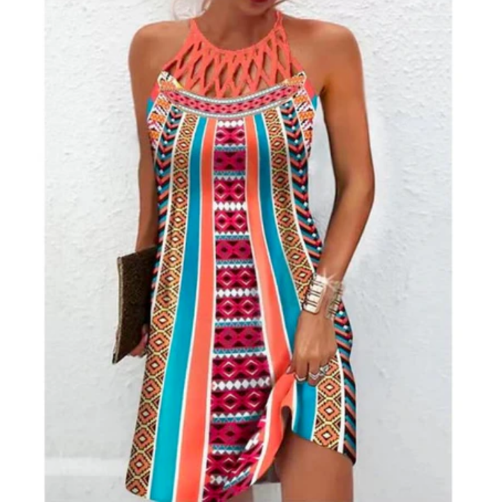 Mika | Summer Printed Halter Mini Dress For Women