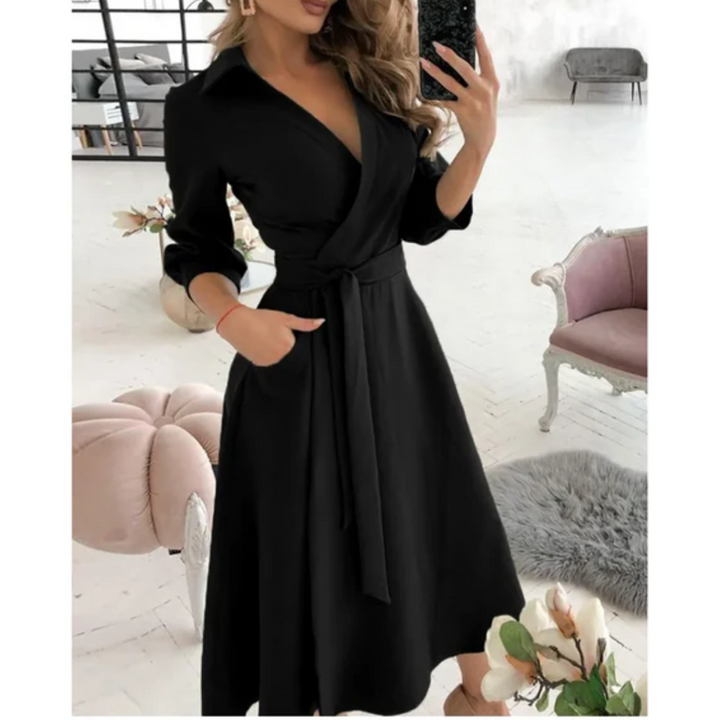 Jin | Puffed Sleeve Wrap Midi Dress For Women